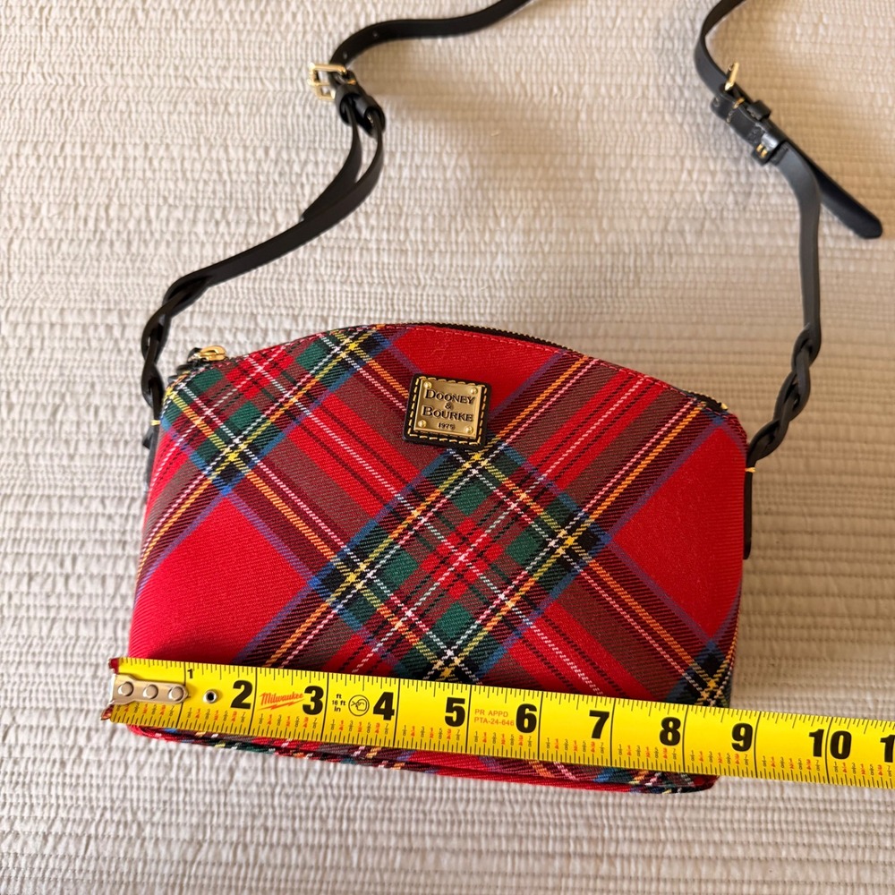 Dooney & Bourke Red Tartan Plaid Crossbody Bag Black Leather Trim Braided Strap - Picture 6 of 11